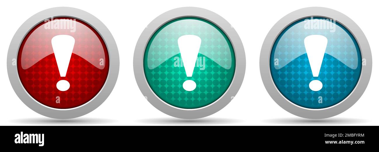 Exclamation sign vector icon set, glossy web buttons collection Stock Vector