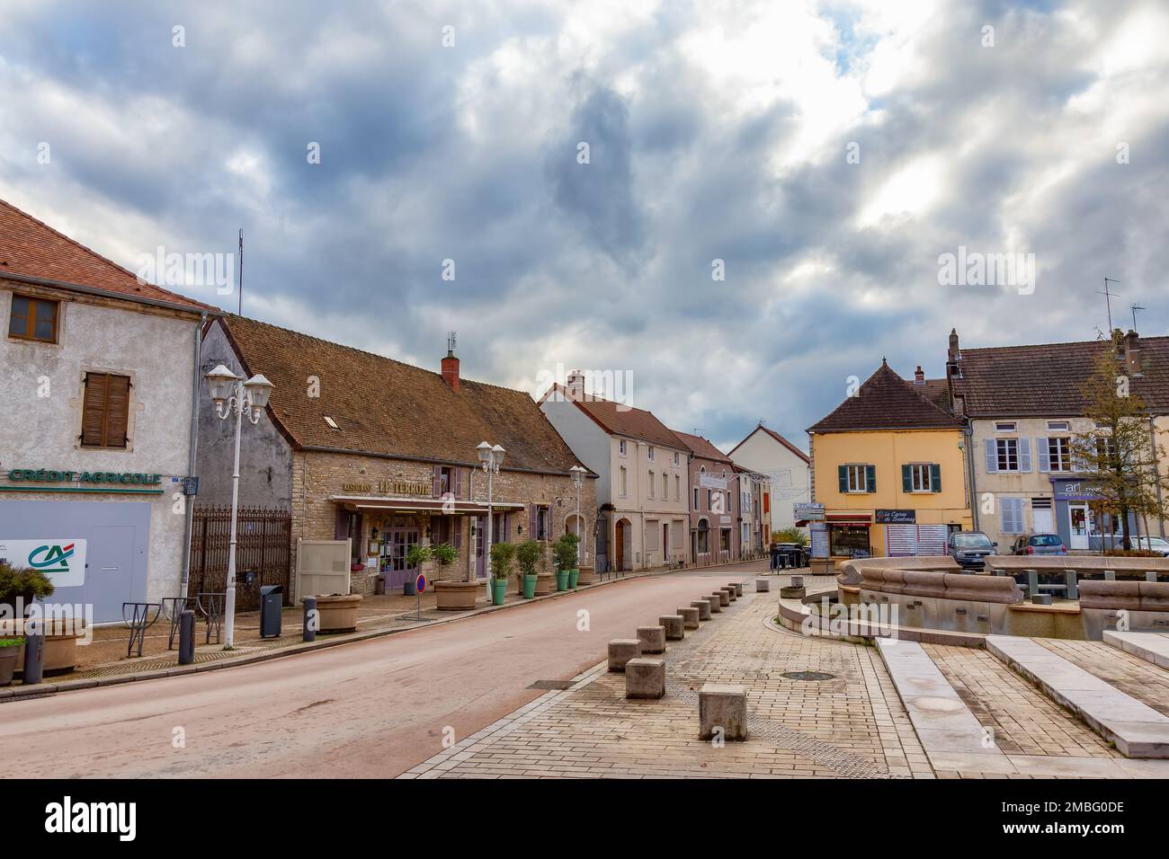 Streets in a small touristic town during cloudy fall season evening. Stock Photo