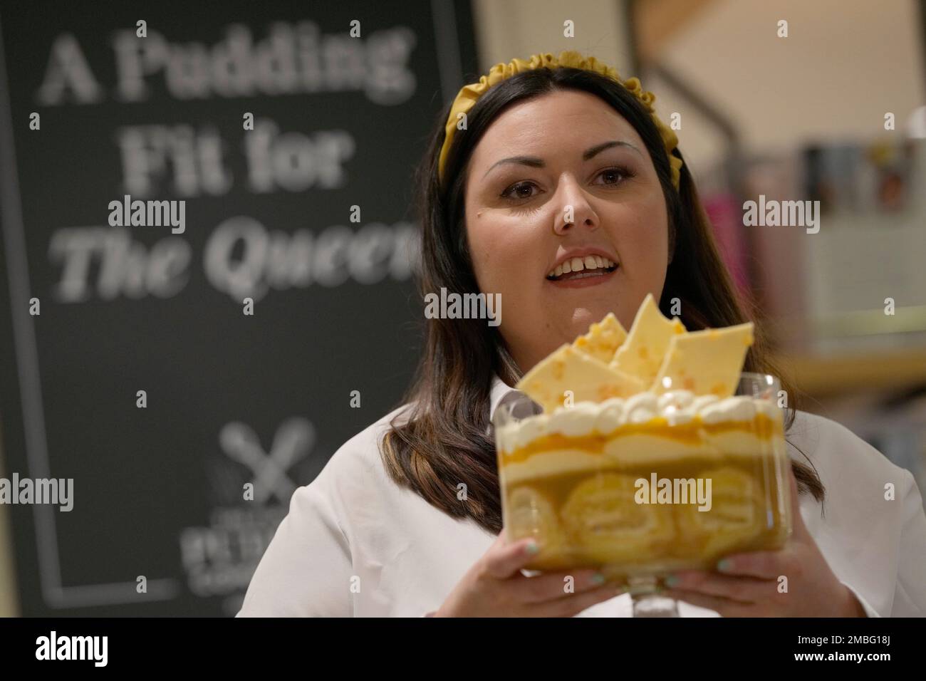 Jemma Melvin the Platinum Jubilee Pudding winner poses for the media