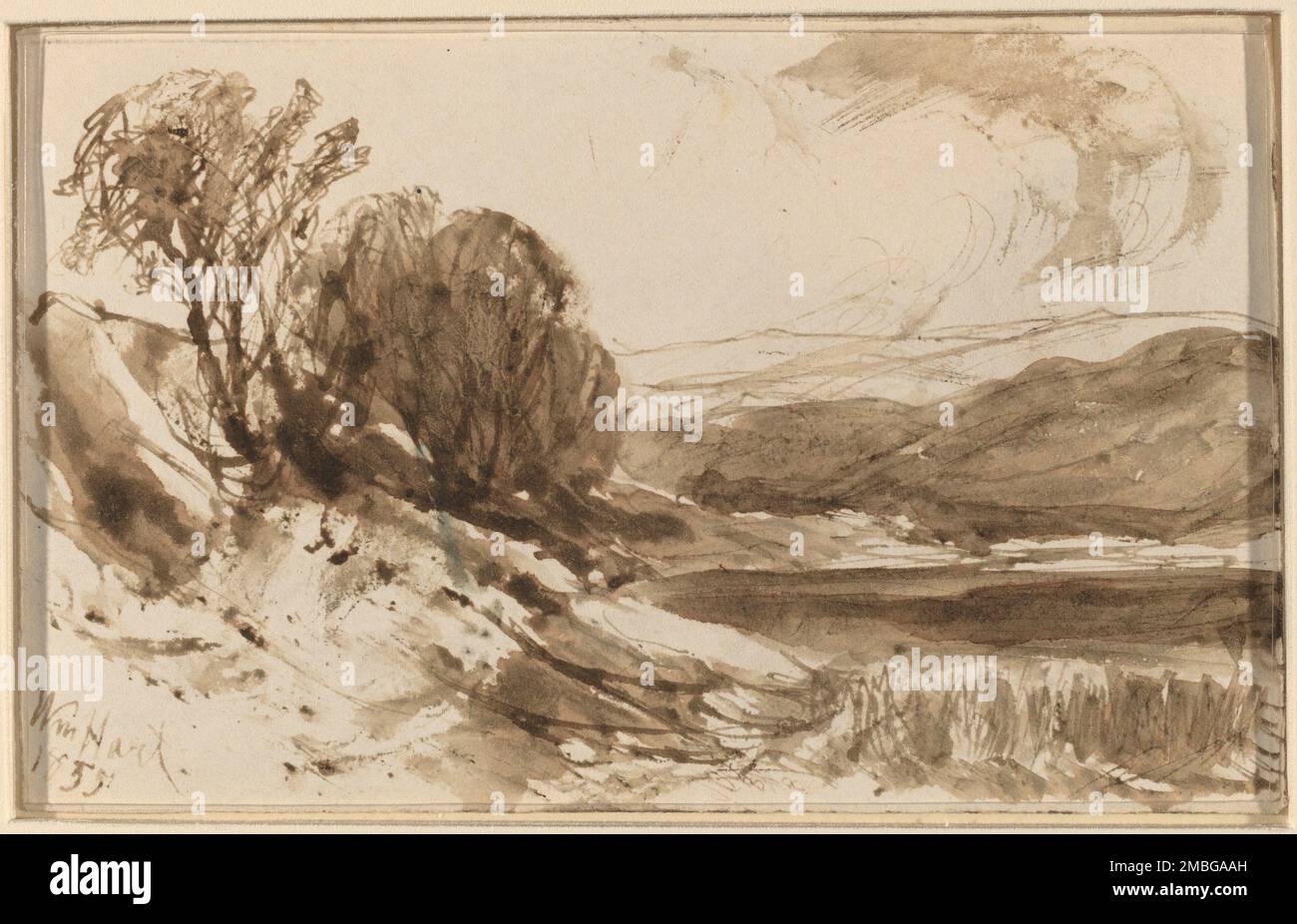 Hilly Landscape with Trees, 1855. Stock Photo