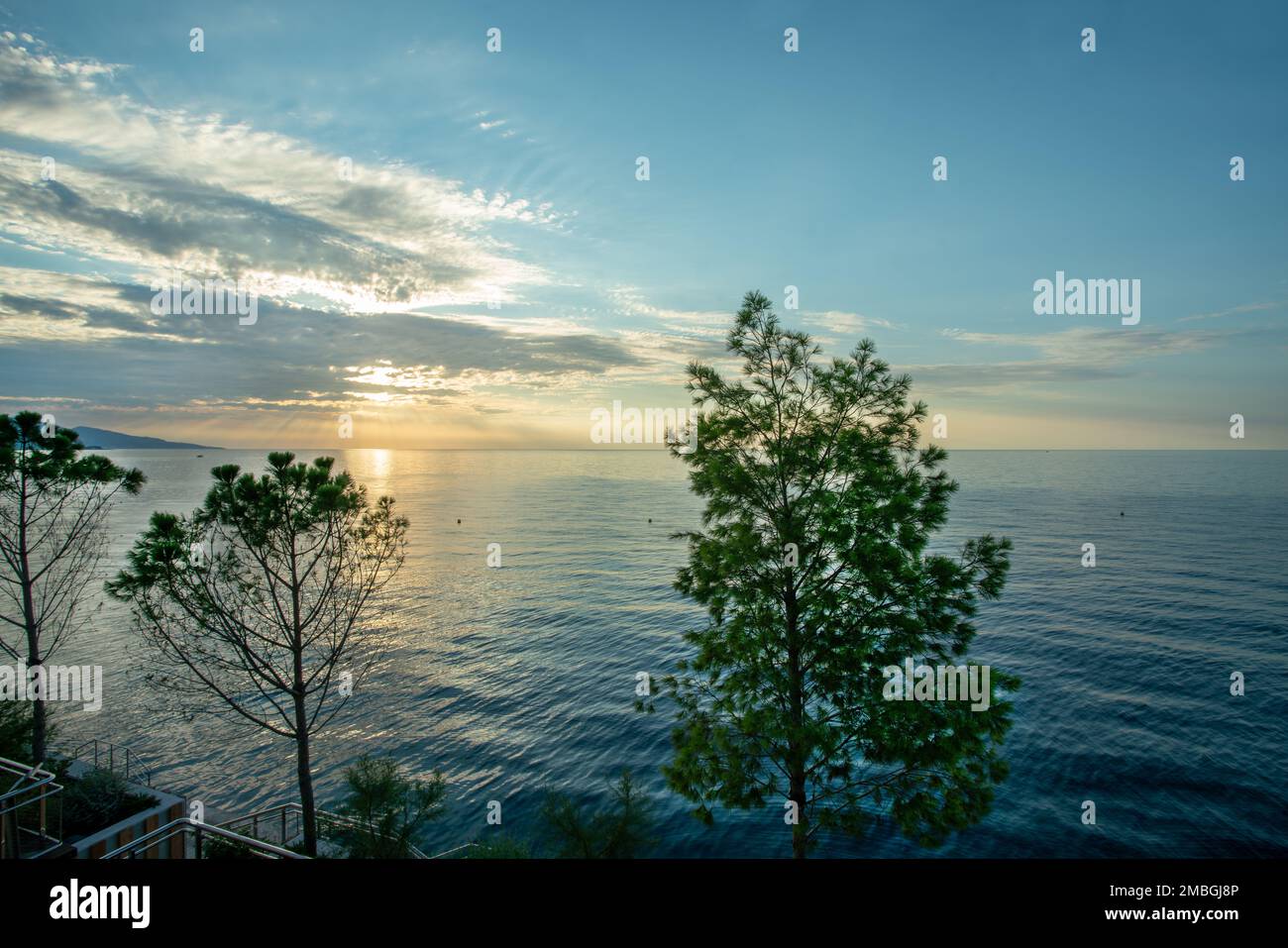 Embankment of Monaco French Riviera and panorama towards Italy in the ...