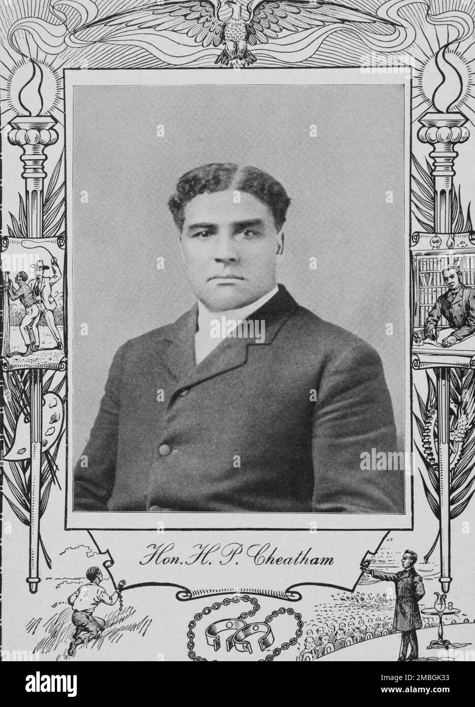 Hon. H. P. Cheatham [recto], 1902. African-American businessman, inventor, educator, farmer and politician. One of only five black Americans elected to Congress from the South in the Jim Crow era of the last decade of the nineteenth century. From a 'cyclopedia of thought on the vital topics relating to' black Americans. Stock Photo