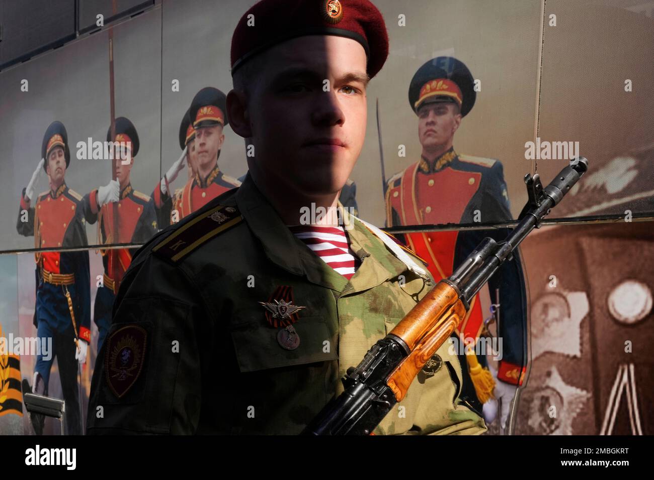 Russia Guard A Russian Rosguardia (National Guard) soldier walks past a military ...
