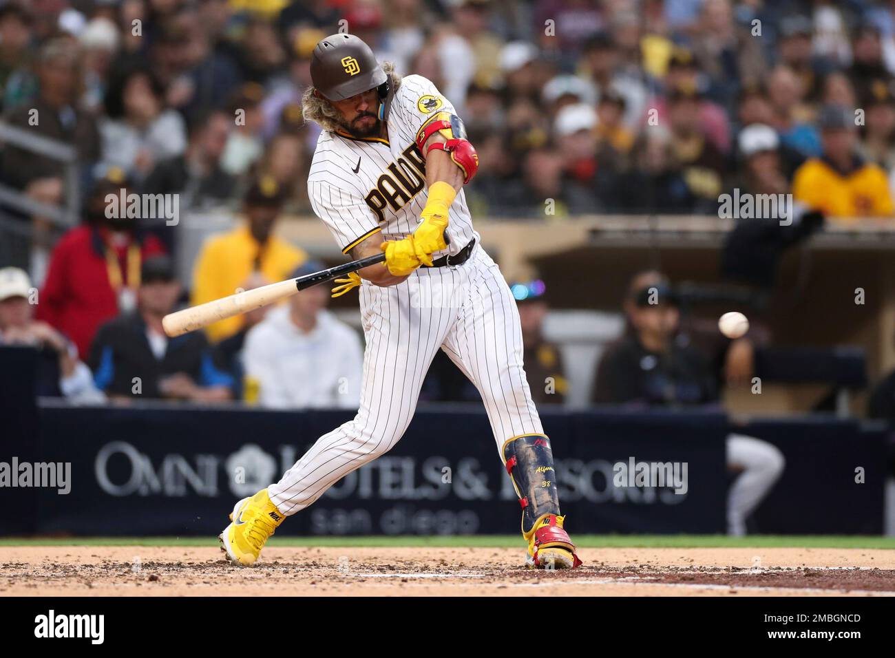 San Diego Padres' Alfaro swings at a pitch in a baseball game