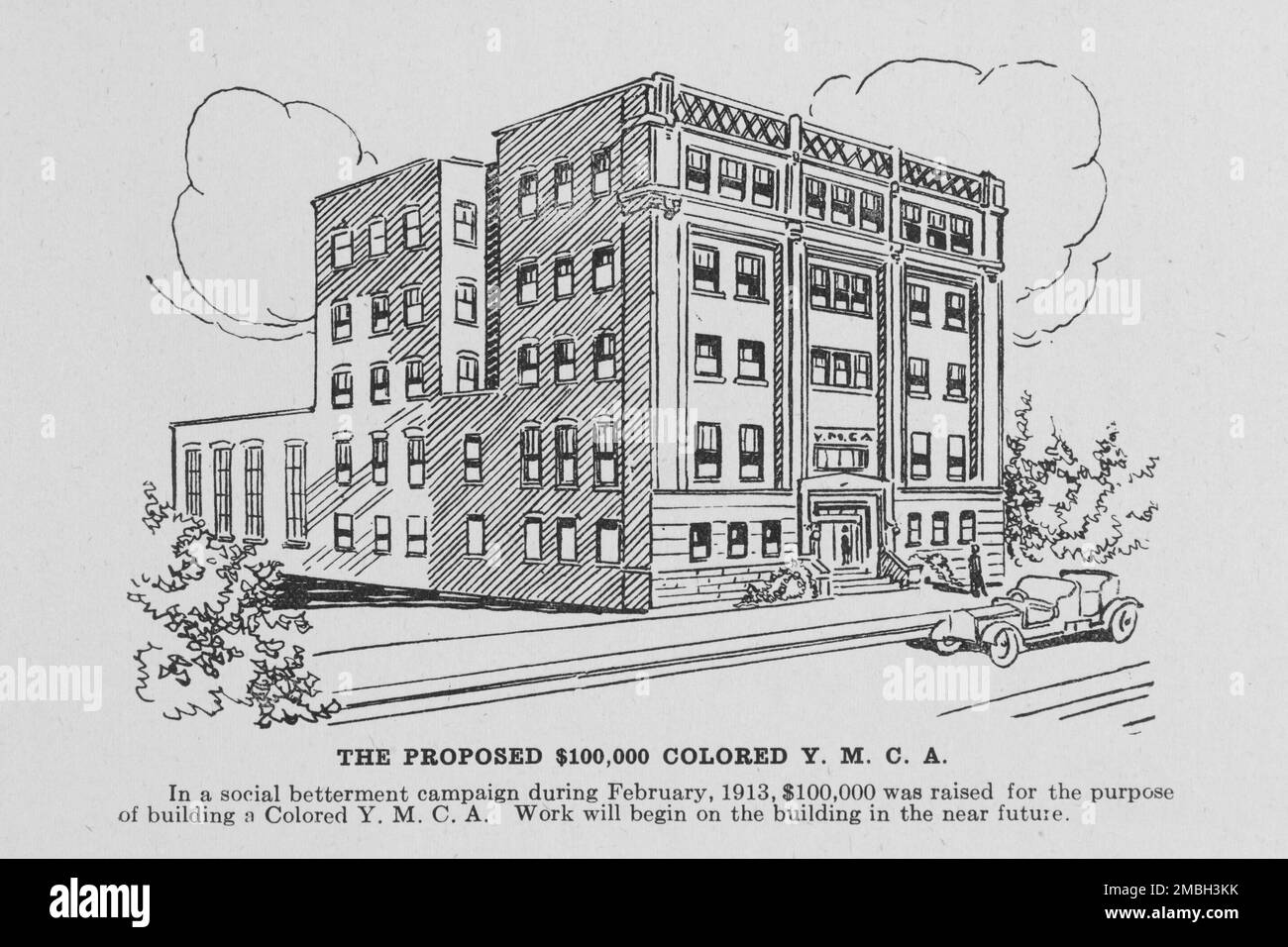 The proposed $ 100,00 Colored Y.M.C.A; In a social betterment campaign during February, 1913 $100,000 was raised for the purpose of building a Colored Y.M.C.A.; Work will begin on the building in the near future, 1913. Stock Photo