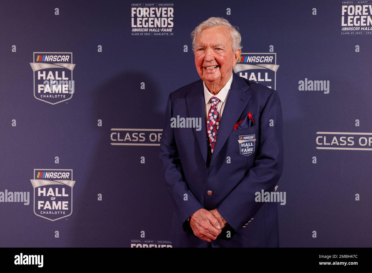 Hershel McGriff, a racer who will be inducted into the NASCAR Hall of Fame, arrives at the