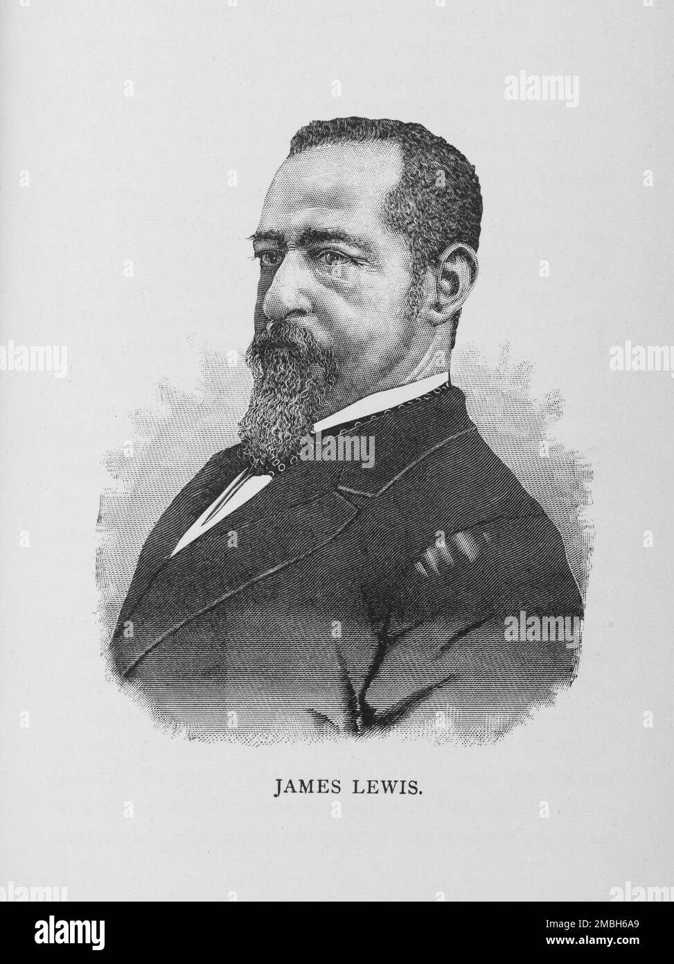 James Lewis, 1887. African-American soldier and politician, born enslaved. His father was a white planter. Lewis worked on steamboats on the Mississippi, and in New Orleans he helped organize the First Louisiana Volunteer Native Guards, becoming a captain. From &quot;Men of Mark: Eminent, Progressive and Rising&quot; by William J. Simmons. Stock Photo