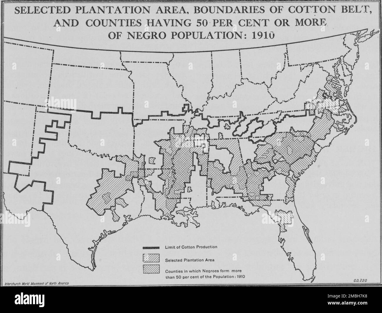Selected plantation area, boundaries of cotton belt, and counties