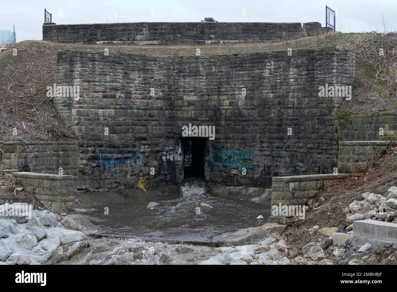 The dam holding back the water for Horseshoe Lake is shown, Tuesday