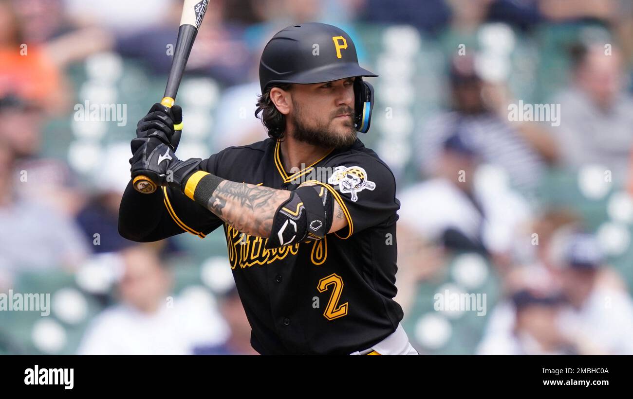 Pittsburgh Pirates' Michael Chavis plays during the fifth inning in the  first baseball game of a doubleheader, Wednesday, May 4, 2022, in Detroit.  (AP Photo/Carlos Osorio Stock Photo - Alamy