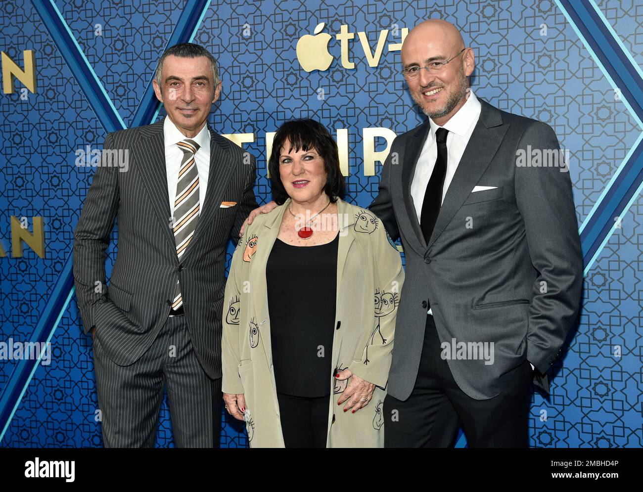 Actor Shaun Toub, left, executive producer Shula Spiegel and co-creator  writer/director Daniel Syrkin attend Apple TV's "Tehran" season two  premiere at the Robin Williams Center on Wednesday, May 4, 2022, in New