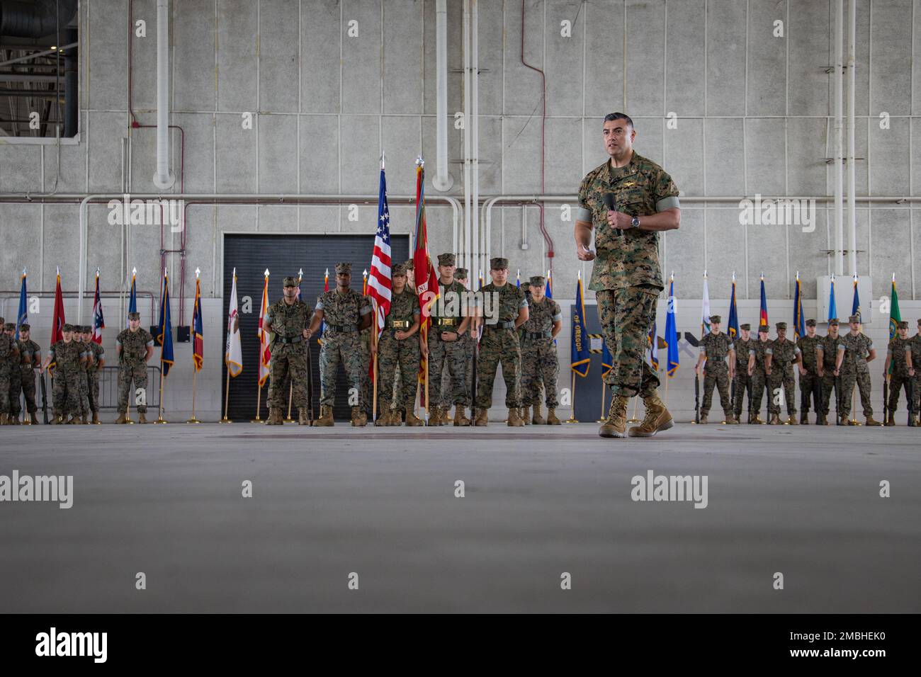 U.S. Marine Corps Lt. Col. Julian Flores gives his departing remarks ...