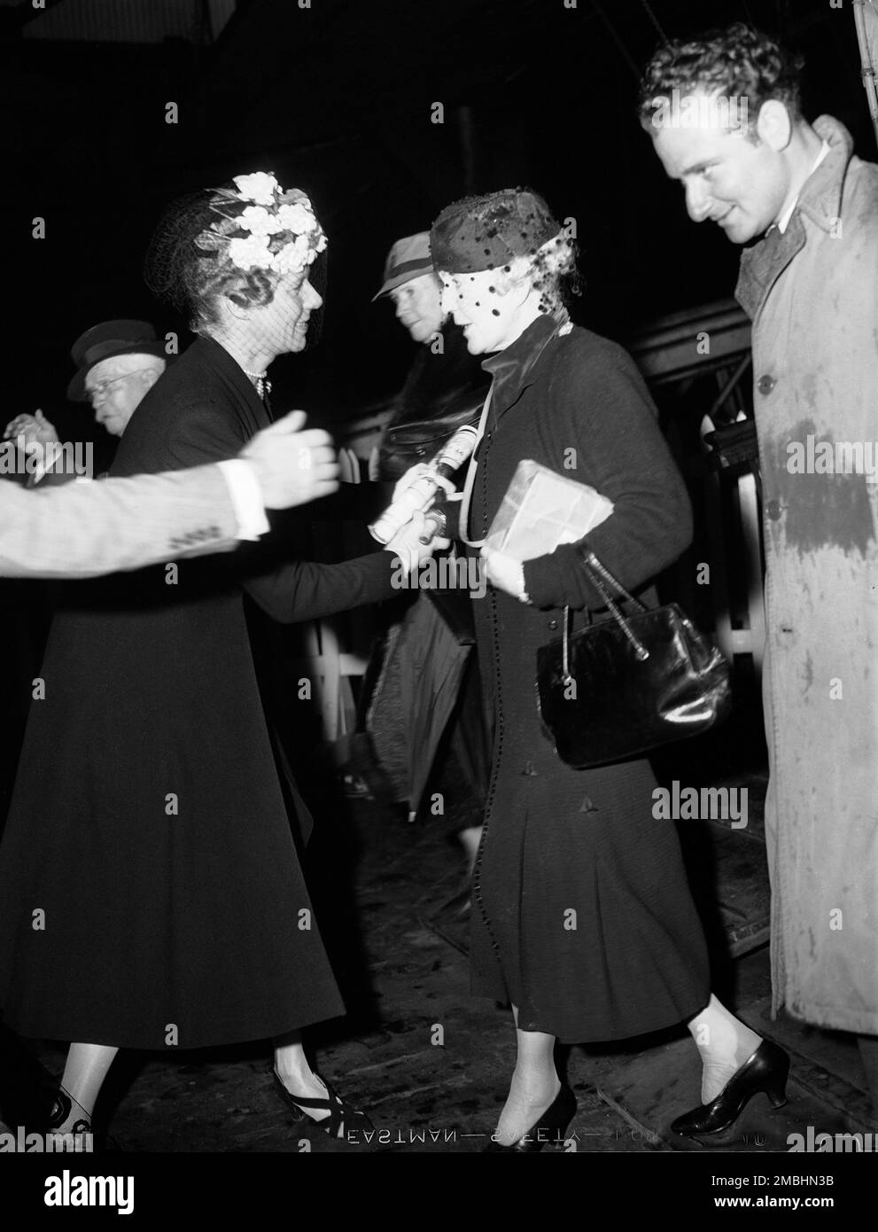 Mrs. Vincent Astor, left, greets her husband's mother Lady Ribblesdale