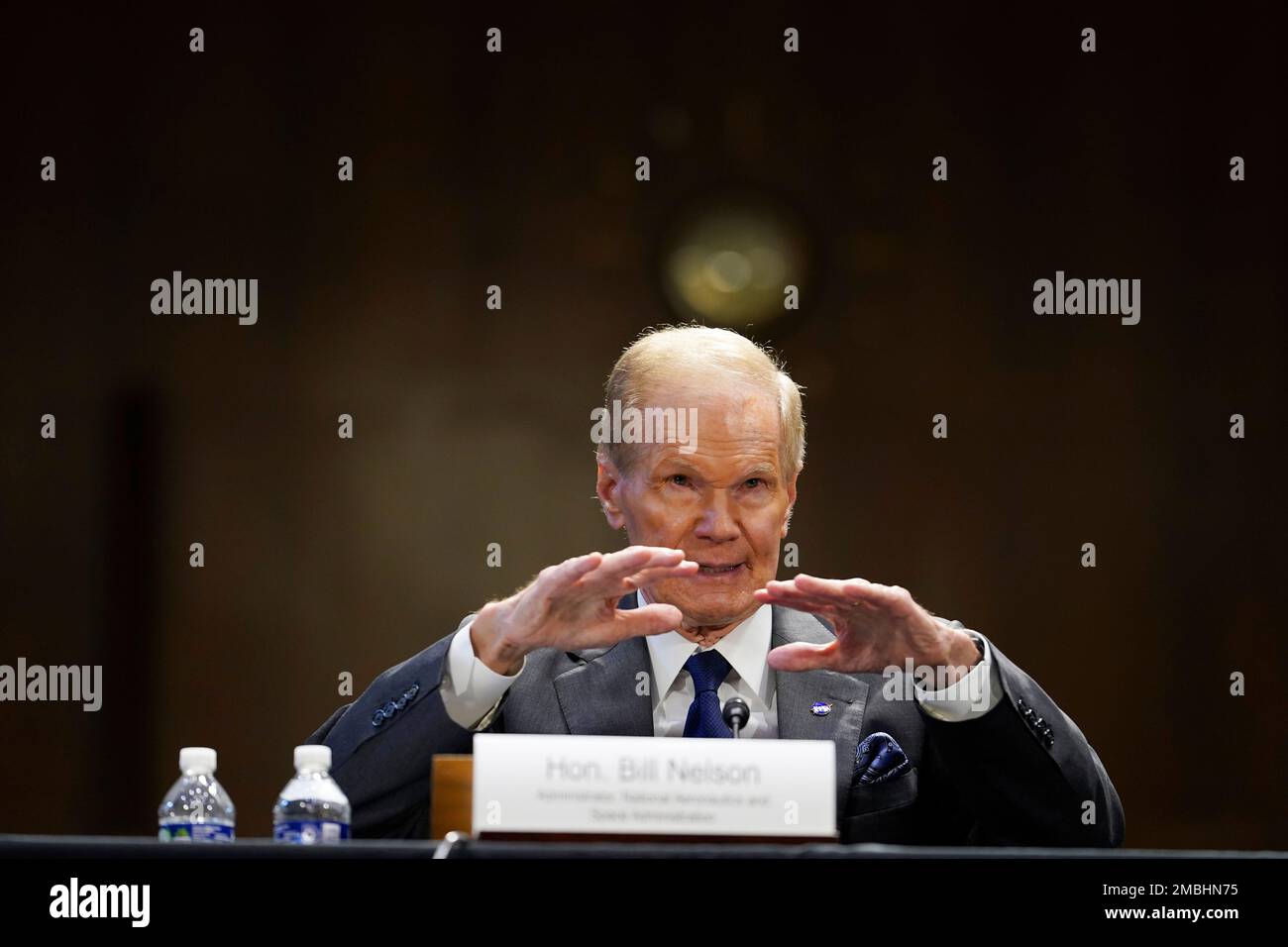 NASA Administrator Bill Nelson, a former Senator from Florida, speaks during a Senate Appropriations subcommittee hearing on the proposed budget estimates and justification for fiscal year 2023 for the National Aeronautics and Space Administration and the National Science Foundation, Tuesday, May 3, 2022, on Capitol Hill in Washington. (AP Photo/Mariam Zuhaib) Stock Photo