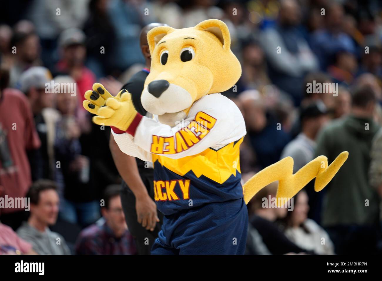 Denver Nuggets mascot Rocky the mountain lion in the first half of an ...