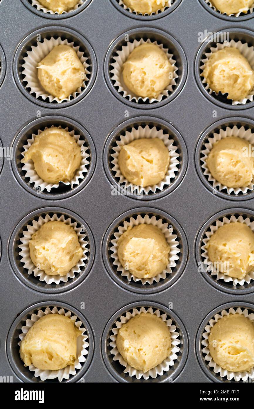 Mini Vanilla Cupcakes with Pink Buttercream Frosting Stock Photo - Alamy