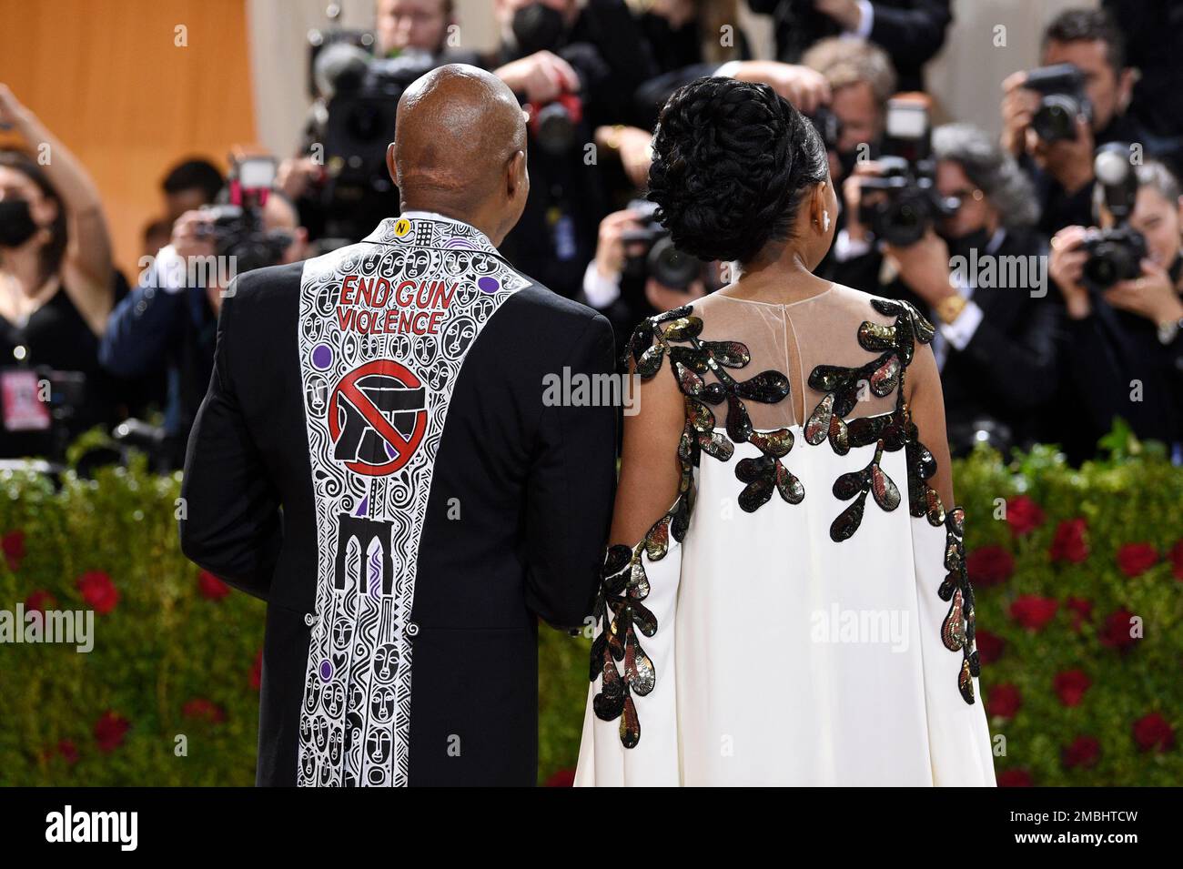 Tracey Collins, right, and New York City mayor Eric Adams, wearing a