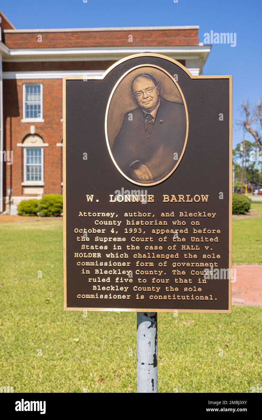 Cochran, USA April 19, 2022 Plaque in memory of W Lonnie