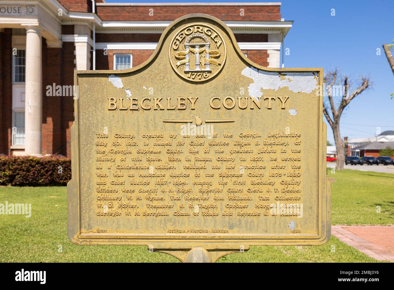Cochran, USA April 19, 2022 Plaque tells the history of