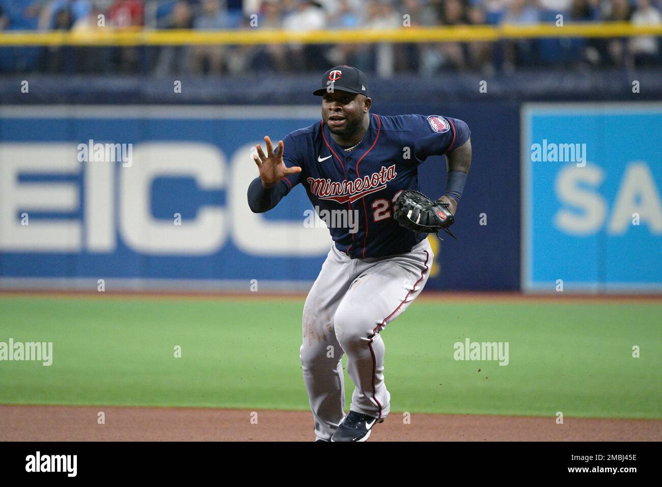 Minnesota Twins first baseman Miguel Sano sprints to the bag to