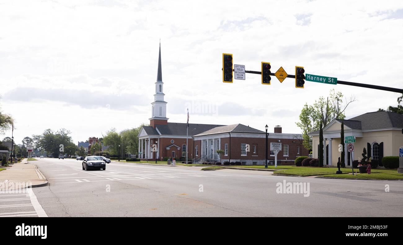 Camilla, USA April 17, 2022 The view down Broad Street in