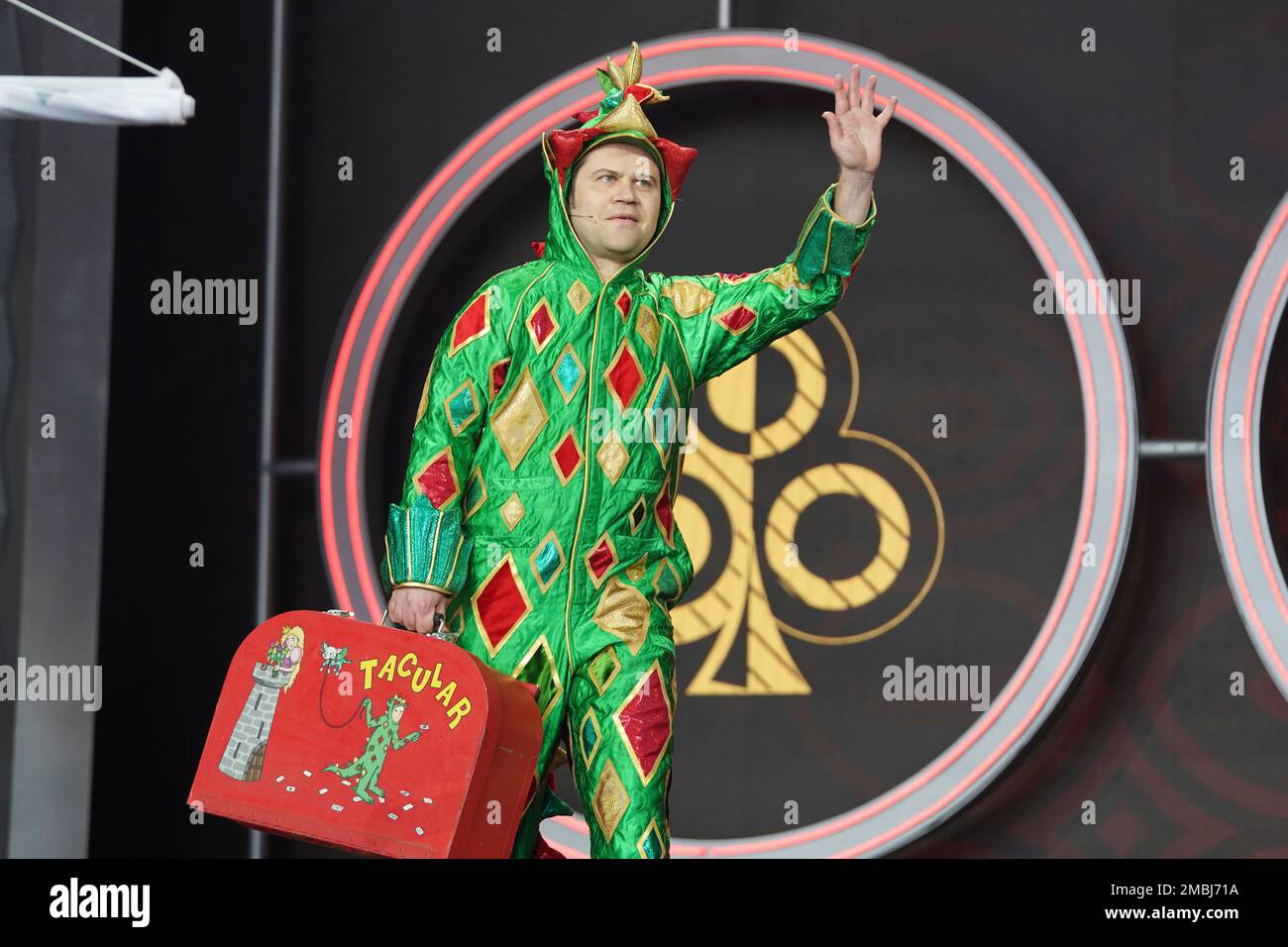 Piff the Magic Dragon walks on stage to perform during the 2022 NFL ...