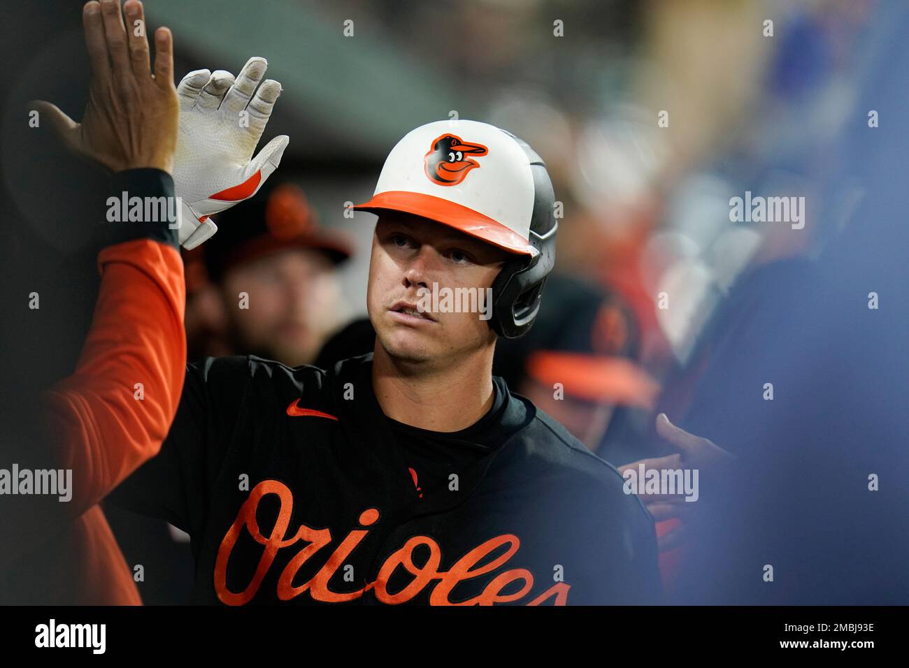 Baltimore Orioles' Adley Rutschman looks on before a baseball game against  the Oakland Athletics, Friday, Sept. 2, 2022, in Baltimore. (AP Photo/Nick  Wass Stock Photo - Alamy