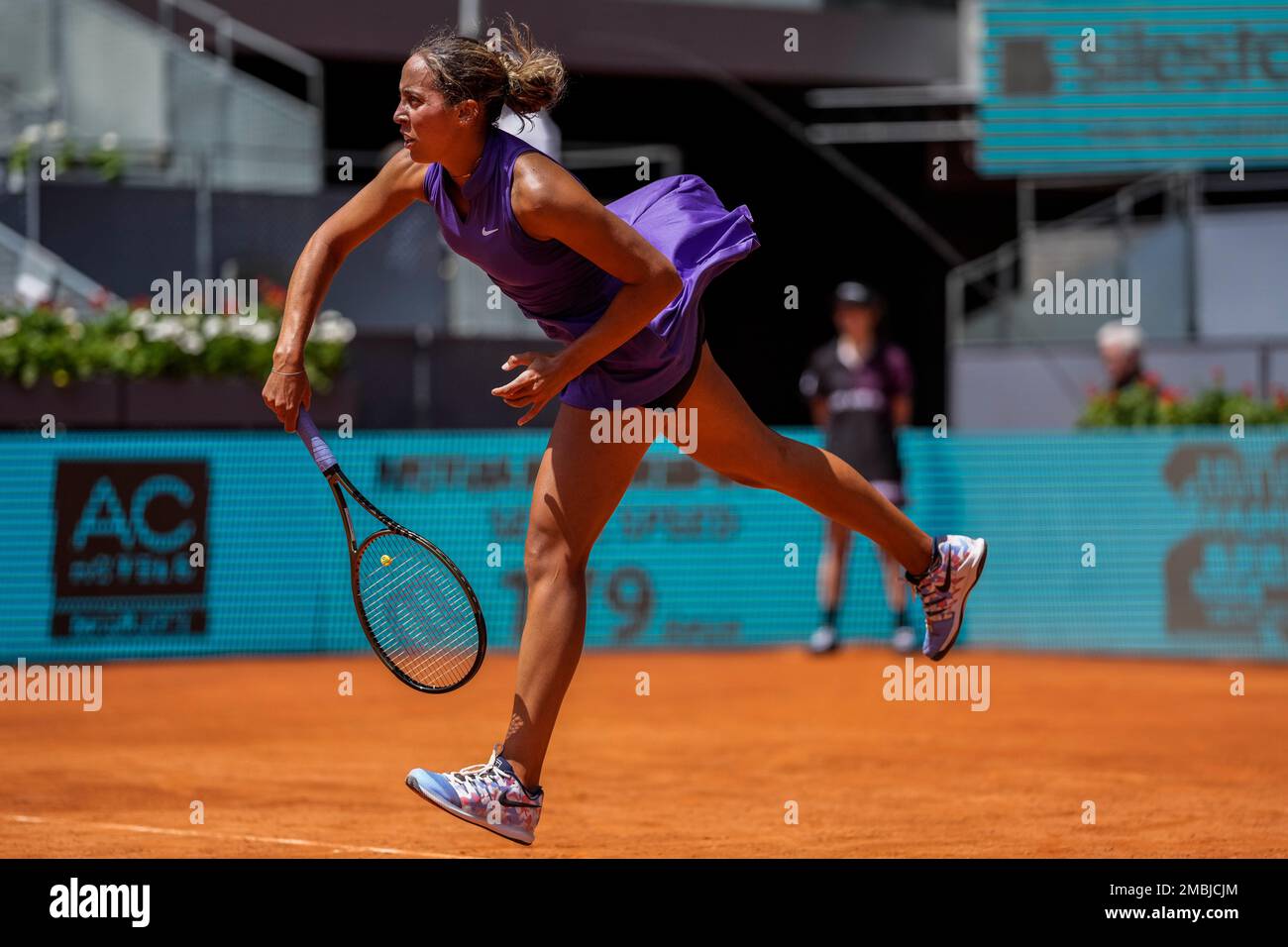 Madison Keys, of USA, serves during a match against Maria Sakkari, of Greece, at the Mutua