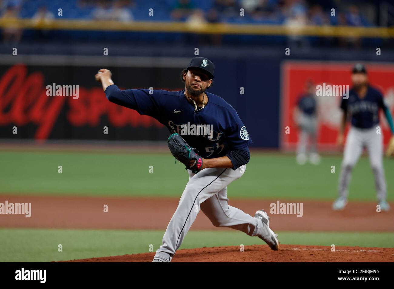 Seattle Mariners pitcher Yohan Ramirez works from the mound against the