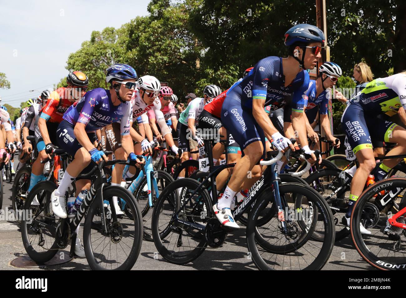 Riders competing in Stage 3 of the 2023 Tour Down Under in Adelaide Australia Stock Photo