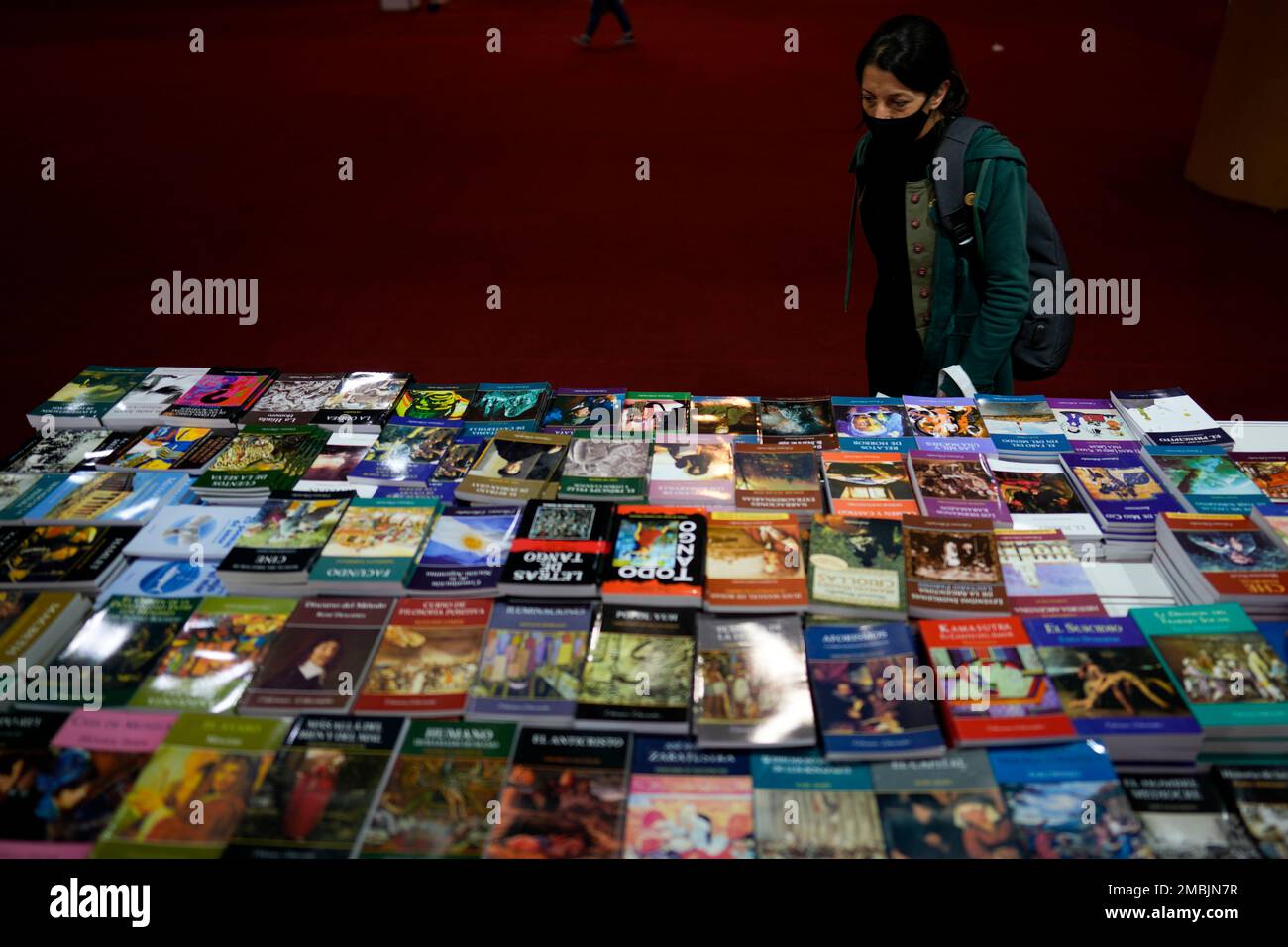 A woman looks at books at the book fair in Buenos Aires, Argentina
