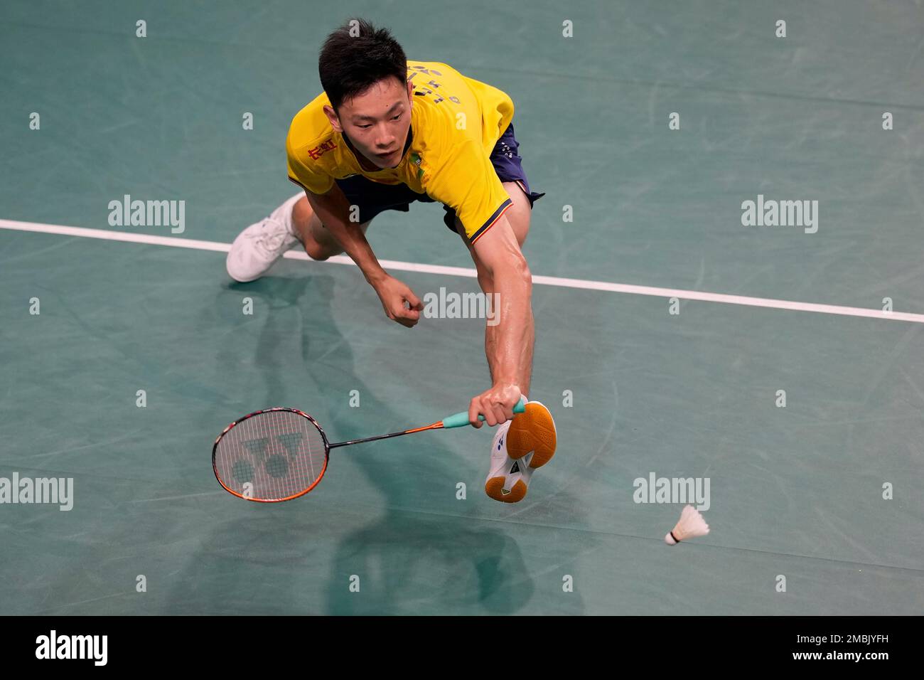 Lei Lanxi from China returns a shot against Chan Yin Chak from Hongkong during the mens singles qualification round of the Badminton Asia Championships 2022 in Muntinlupa, Philippines on Tuesday, April 26,