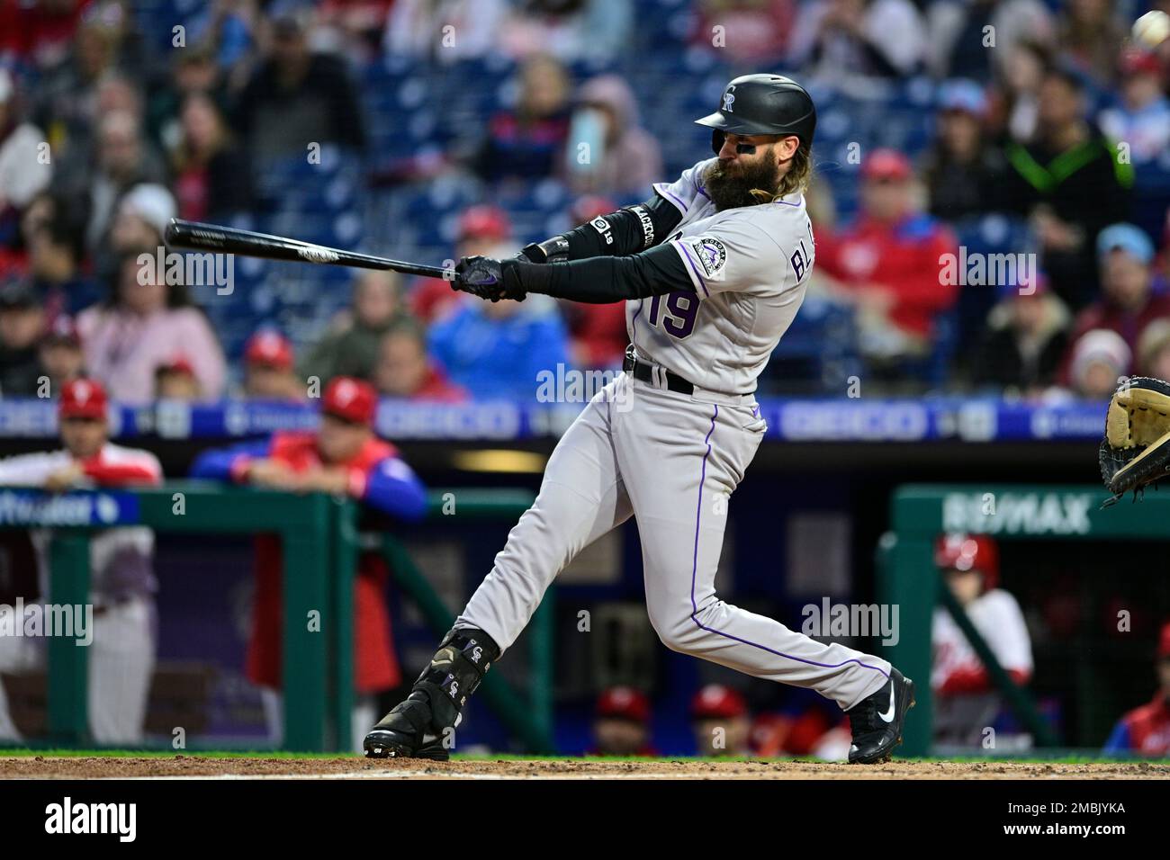 Colorado Rockies' Charlie Blackmon in the first inning of a baseball game  Monday, Aug. 14, 2023, in Denver. (AP Photo/David Zalubowski Stock Photo -  Alamy