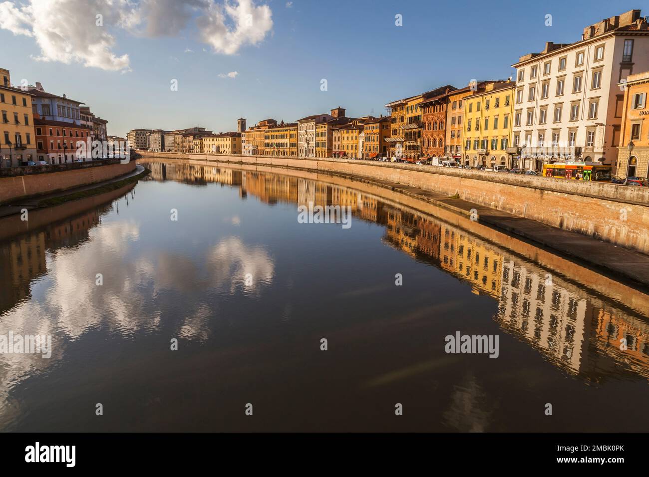 View west on the Ponte di Mezzo over the Arno River, Pisa Stock Photo