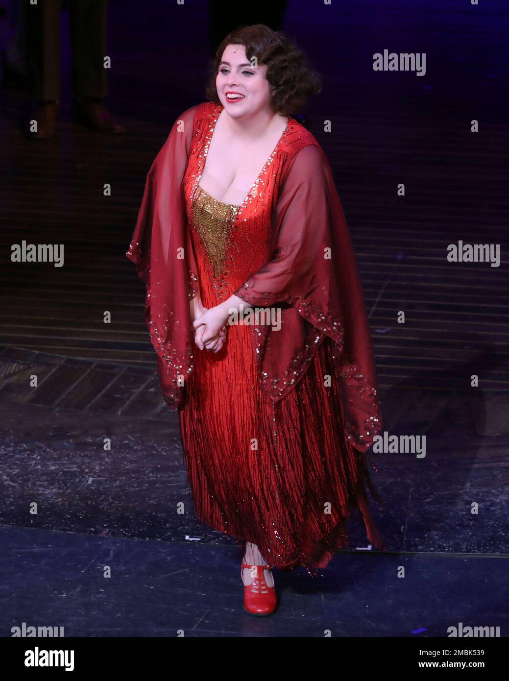 Beanie Feldstein appears on stage during the Broadway opening night