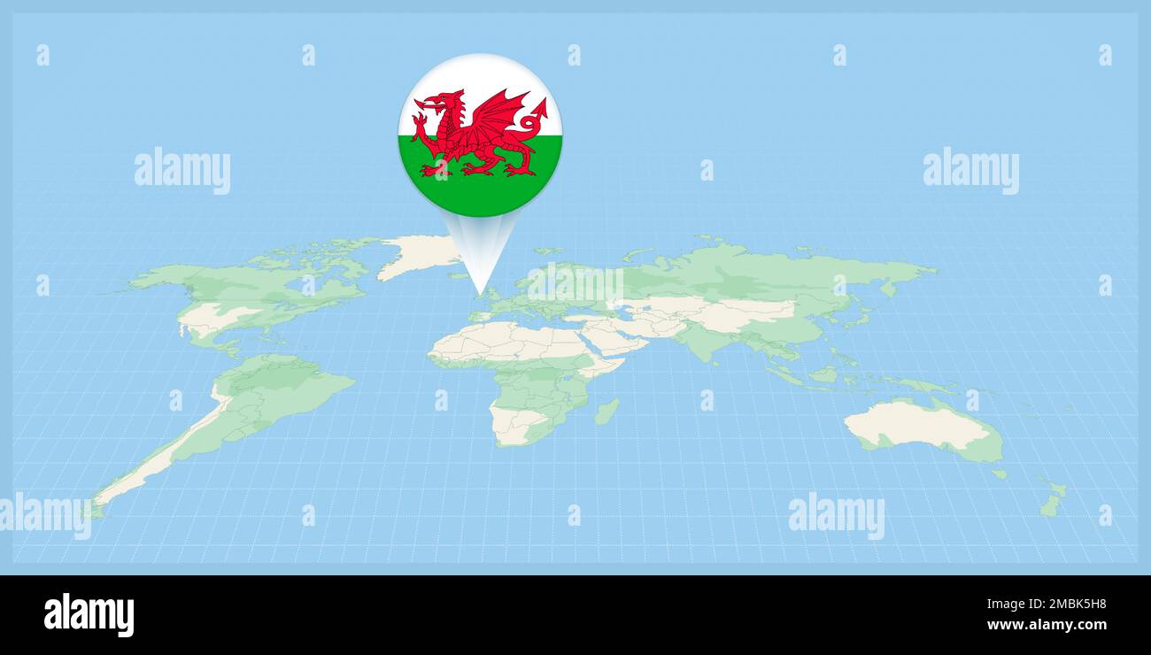 Location of Wales on the world map, marked with Wales flag pin