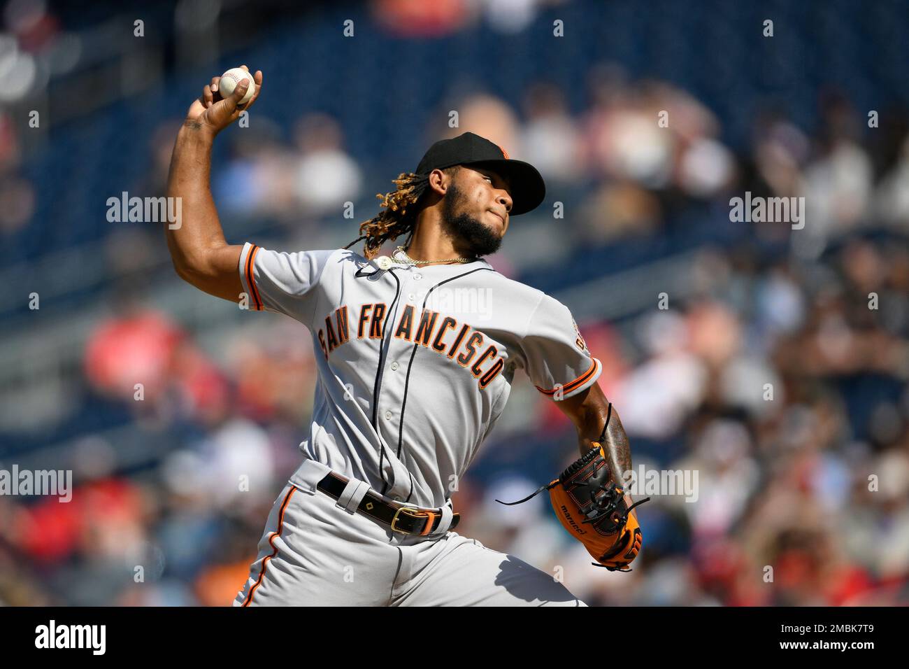 July 10 2021 San Francisco CA, U.S.A. San Francisco Giants relief pitcher  Jose Alvarez (48) on the mound during the MLB game between the Washington  Nationals and the San Francisco Giants, Giants