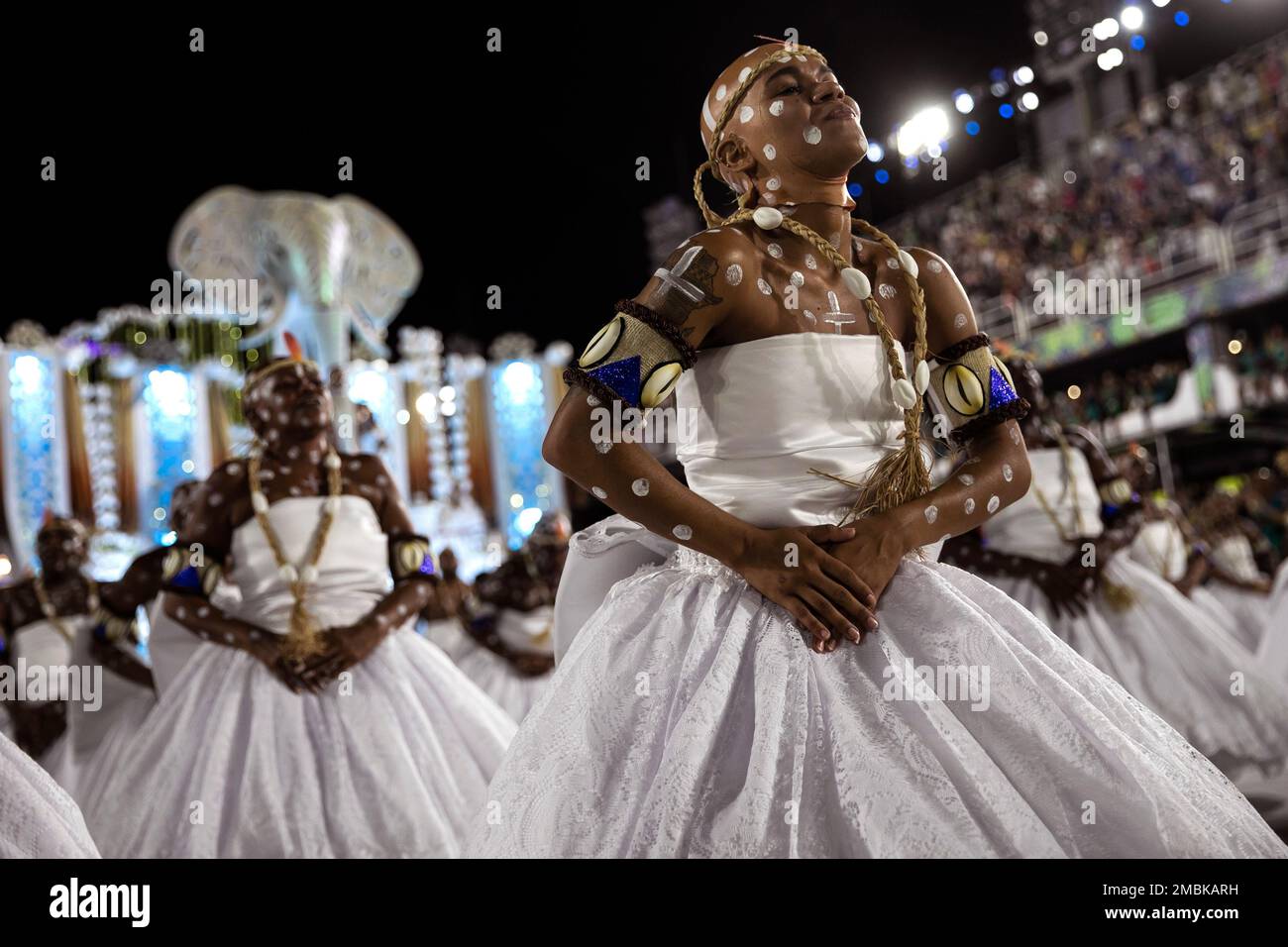 Performers from the Portela samba school parade on a float during ...
