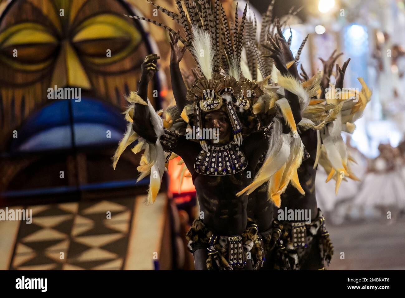 Performers from the Portela samba school parade on a float during ...