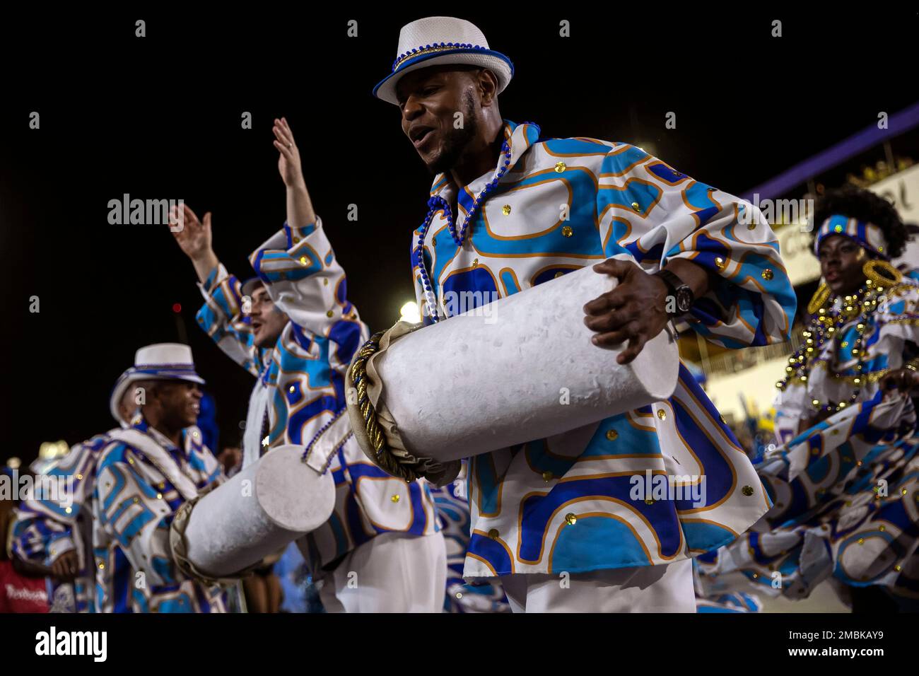 Performers from the Portela samba school parade on a float during ...