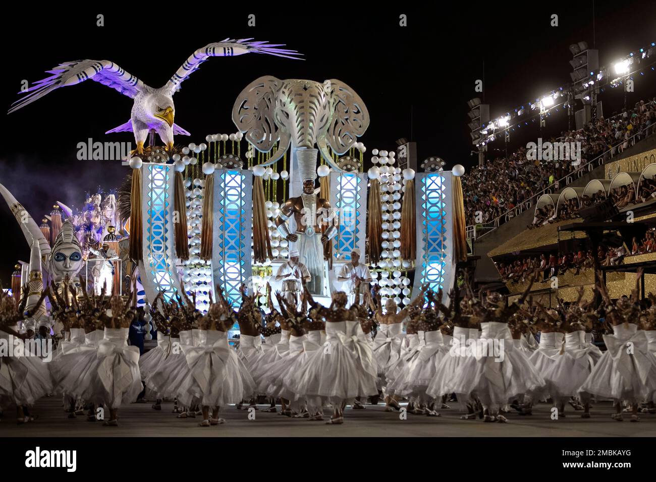 Performers from the Portela samba school parade on a float during ...