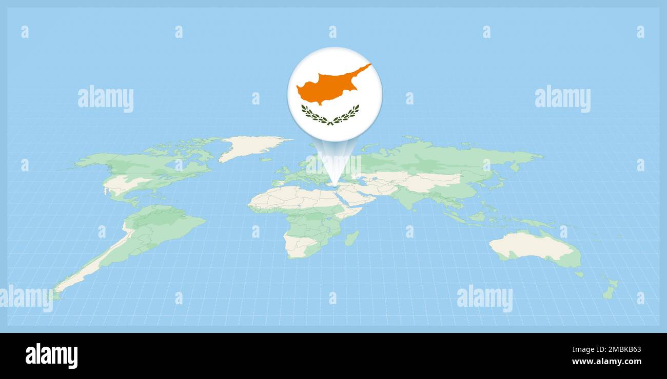Location of Cyprus on the world map, marked with Cyprus flag pin