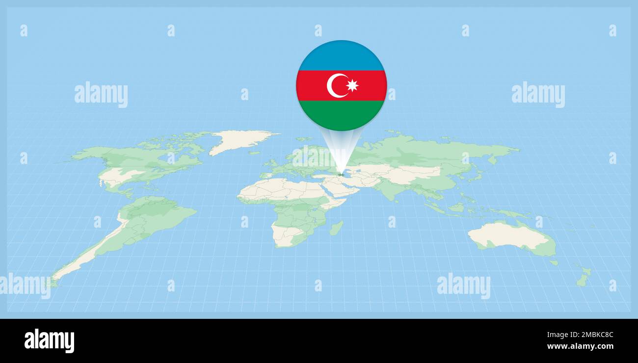 Location Of Azerbaijan On The World Map Marked With Azerbaijan Flag Location Of Azerbaijan On The World Map Marked With Azerbaijan Flag Pin Cartographic Vector Illustration 2MBKC8C 