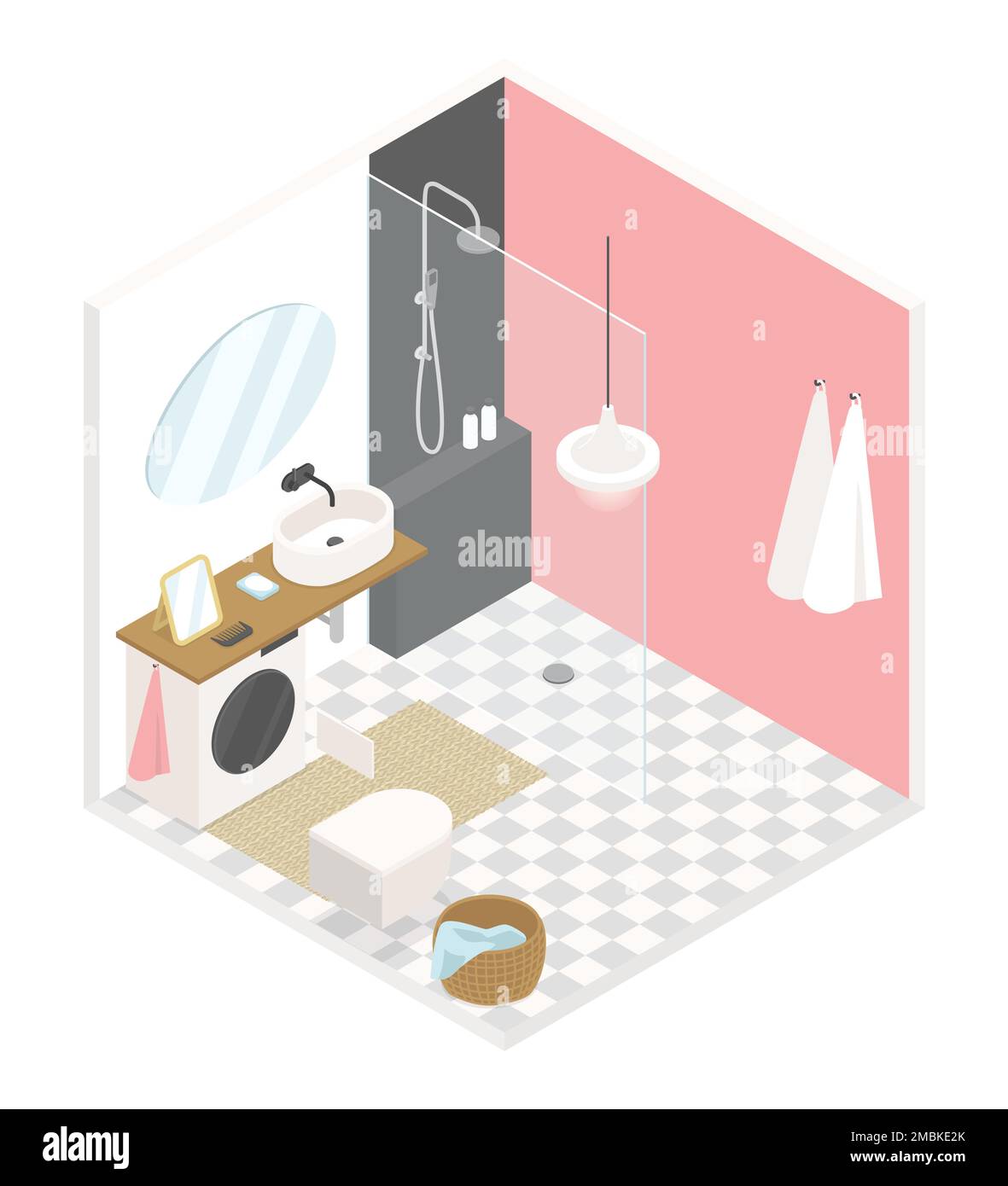 Bathroom for a girl - modern vector colorful isometric illustration ...