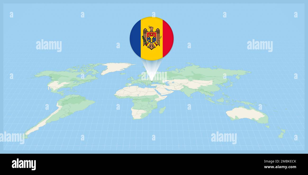 Location of Moldova on the world map, marked with Moldova flag pin