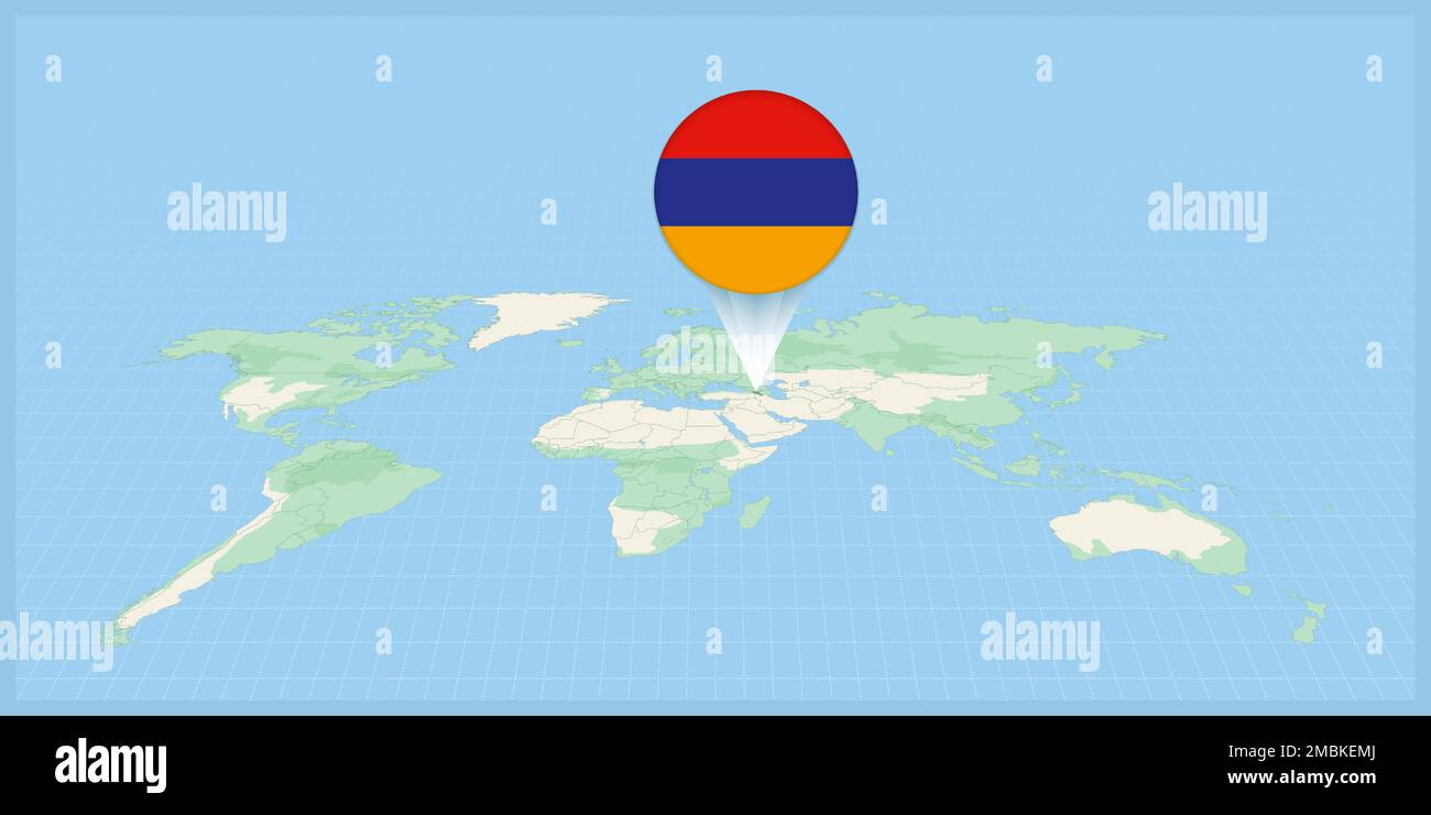 Location of Armenia on the world map, marked with Armenia flag pin ...