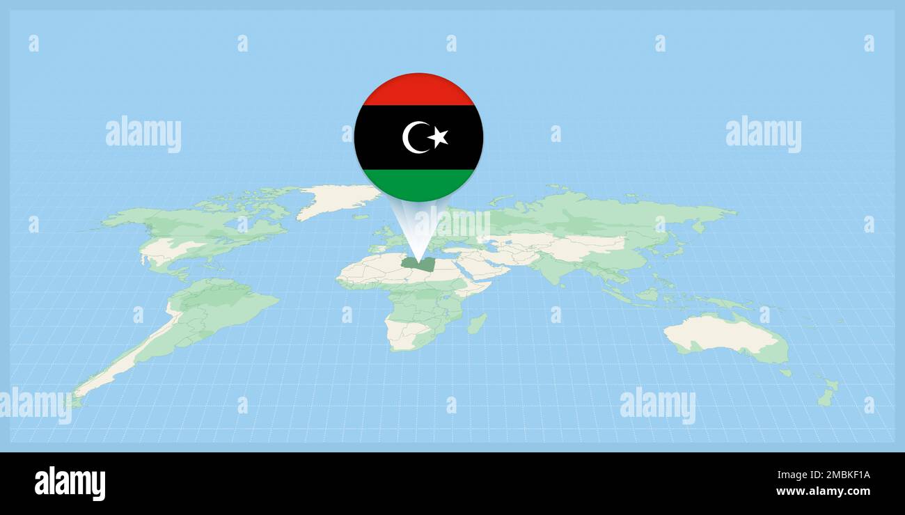 Location of Libya on the world map, marked with Libya flag pin