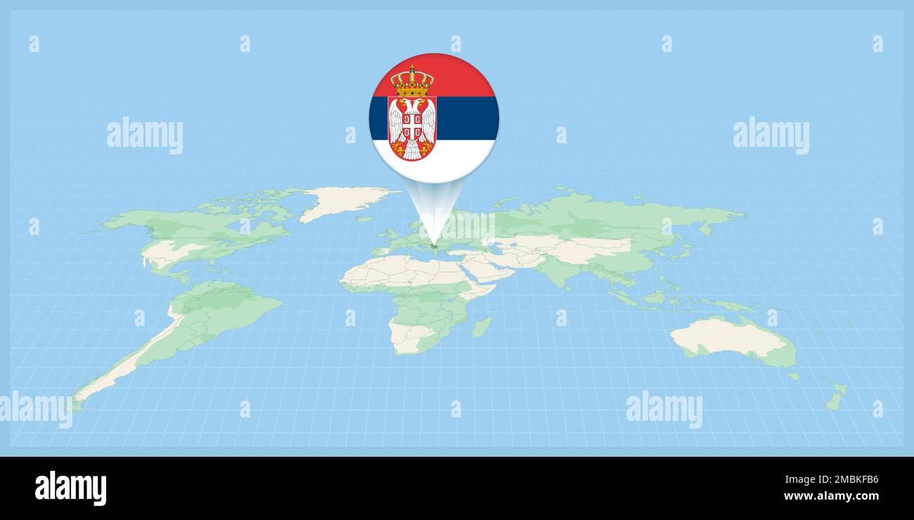Location Of Serbia On The World Map Marked With Serbia Flag Pin Location Of Serbia On The World Map Marked With Serbia Flag Pin Cartographic Vector Illustration 2MBKFB6