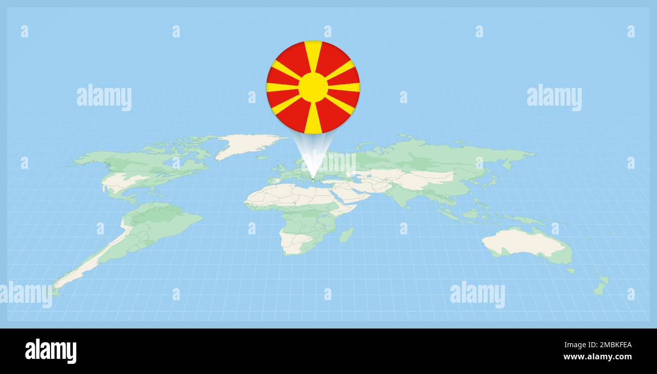 Location of Macedonia on the world map, marked with Macedonia flag pin