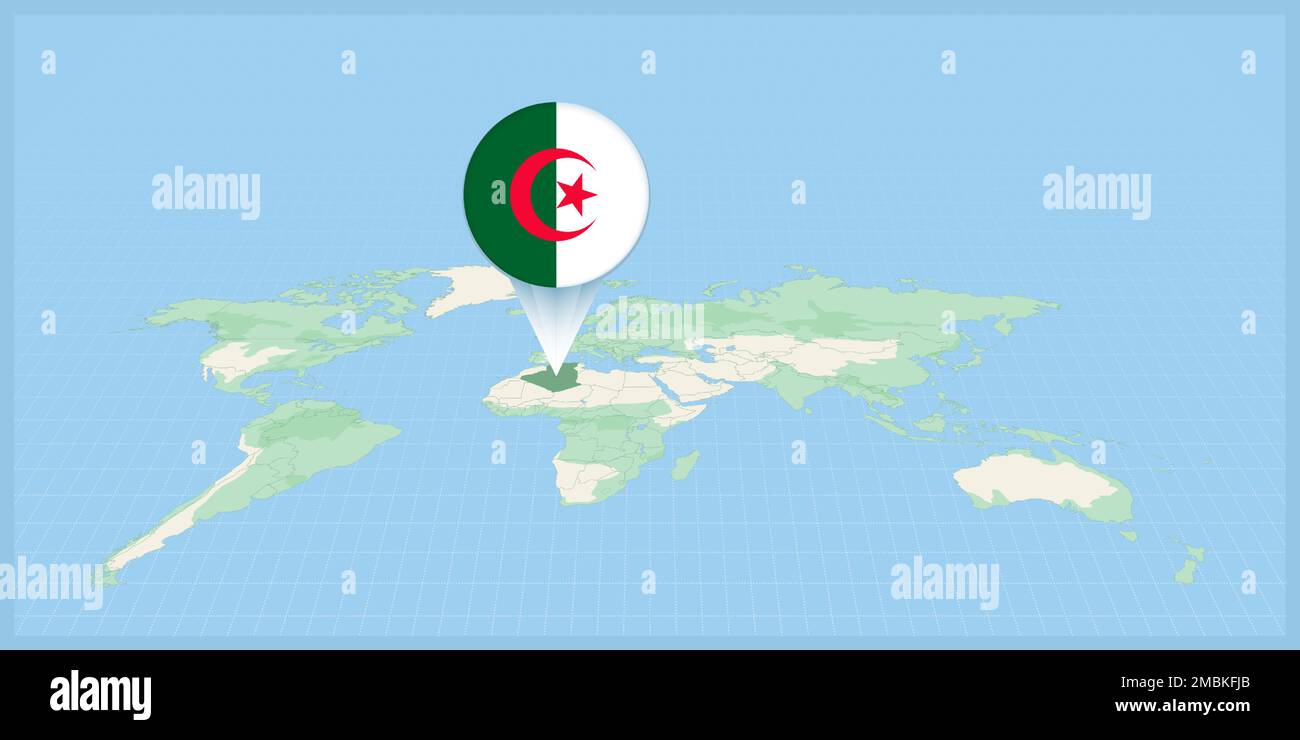 Location Of Algeria On The World Map Marked With Algeria Flag Pin Location Of Algeria On The World Map Marked With Algeria Flag Pin Cartographic Vector Illustration 2MBKFJB 
